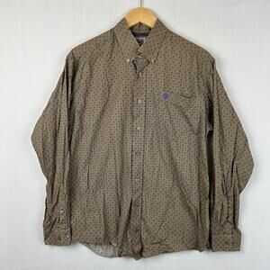 Cinch Button Up Western Shirt Gold/Purple Check Long Sleeve Men's Size S